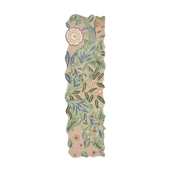 Passatoia verde in lana tessuta a mano 60x230 cm Bryony Shaped Floral - Flair Rugs