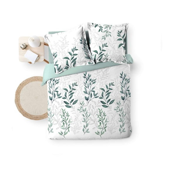 Set copripiumino e federa bianco/verde in percalle di cotone per letto matrimoniale ed esteso 240x220 cm Wendy – douceur d'intérieur-image-4