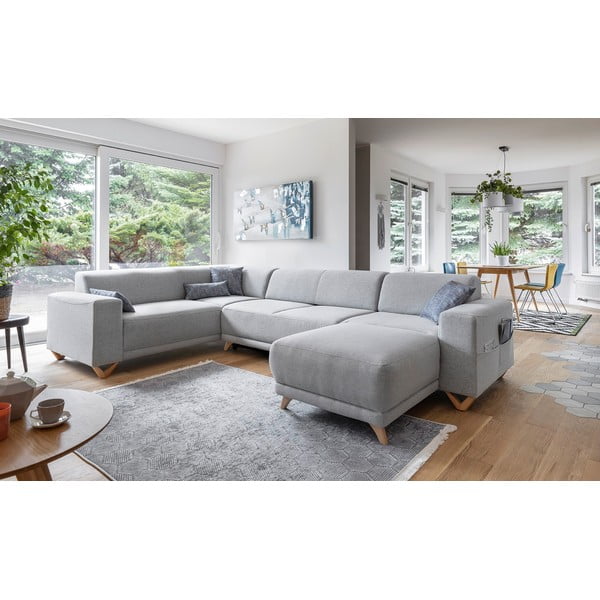 Divano angolare grigio chiaro allungabile e con contenitore (penisola a sinistra/a U) Classy Sophie – Miuform-image-3