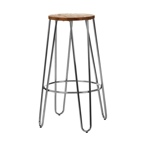 Sedia da bar argentata/di colore naturale in olmo massiccio (altezza della seduta 75 cm) District – Premier Housewares-image-4