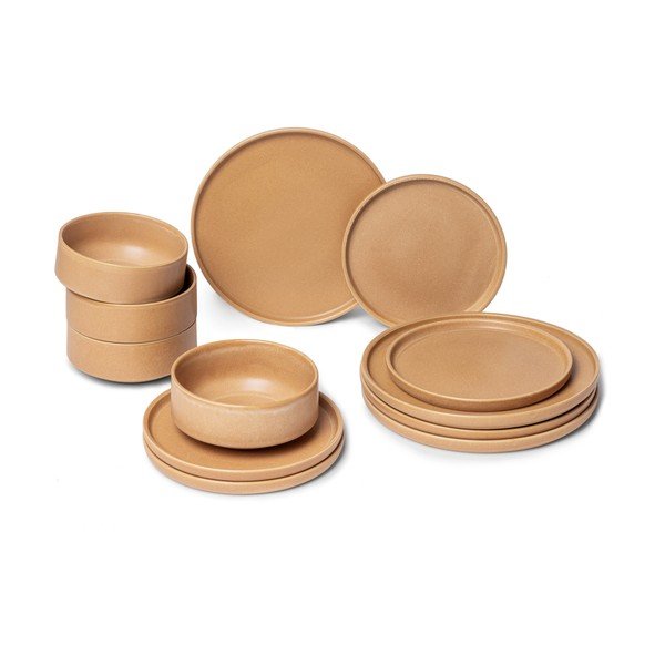 Set di piatti color salmone in gres 12 pz Malia - Bonami Selection