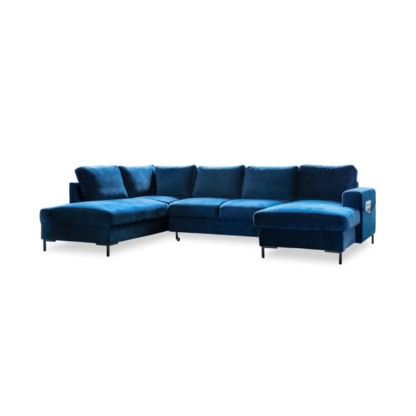 Divano letto a U in velluto blu navy, angolo sinistro Lofty Lilly - Miuform