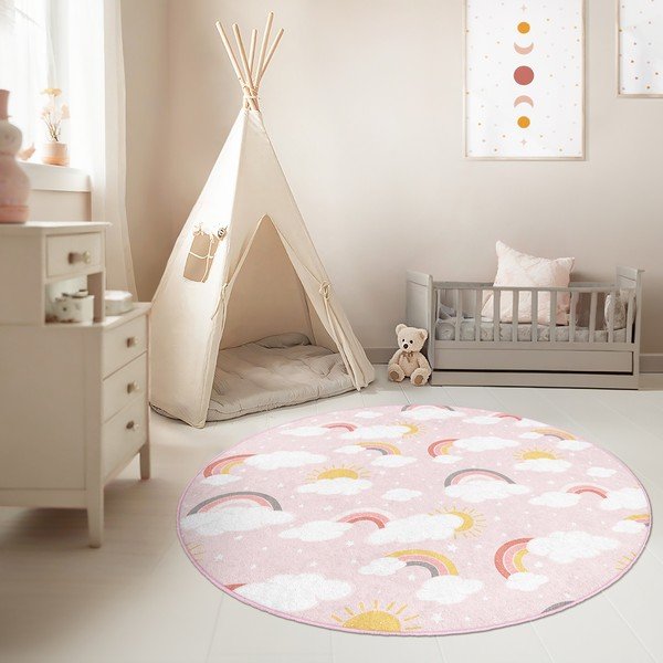 Tappeto per bambini rosa lavabile ø150 cm Rainbow World – Mila Home-image-4
