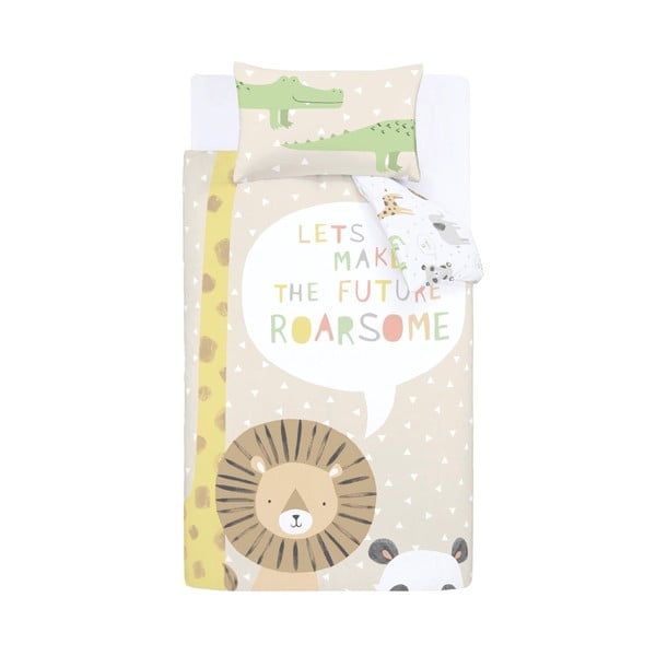 Set copripiumino e federa da bambini marrone chiaro per letto singolo 135x200 cm Roarsome Animals – Catherine Lansfield