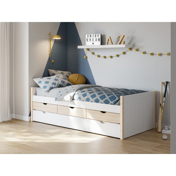 Letto da bambini bianco/di colore naturale con spazio contenitivo 90x190 cm Valka – Marckeric-image-1