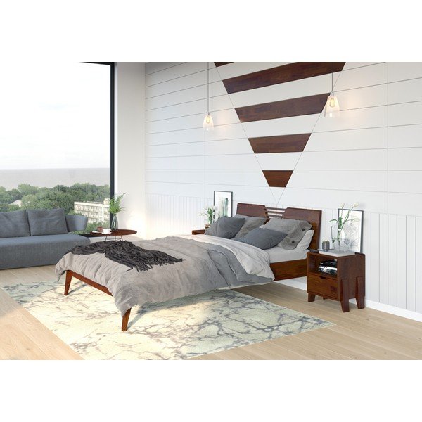 Letto matrimoniale in legno di pino con decoro in noce Visby Wolomin, 160 x 200 cm - Skandica-image-1