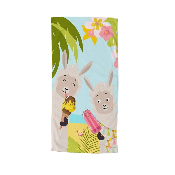 Telo mare da bambini in velluto 75x150 cm Happy lamas – Good Morning