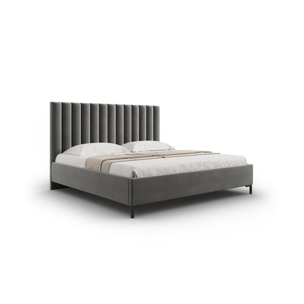 Letto matrimoniale imbottito grigio con contenitore con griglia 180x200 cm Casey - Mazzini Beds