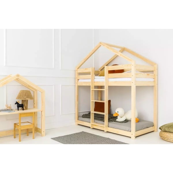 Letto da bambini a forma di casa/a castello di colore naturale con rete inclusa 90x180 cm DMPN – Adeko-image-1