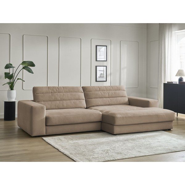 Divano angolare grigio tortora (con penisola a destra/con chaise lounge) con rivestimento in velluto Sierra – Bobochic Paris-image-1
