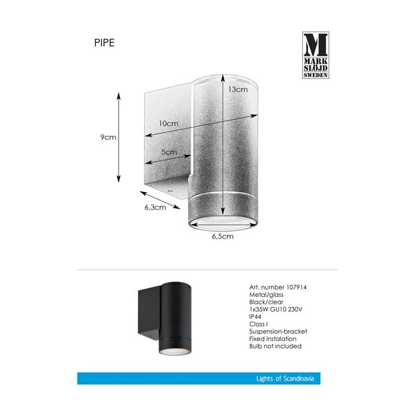 Lampada da parete per esterni (altezza 13 cm) Pipe - Markslöjd-image-2