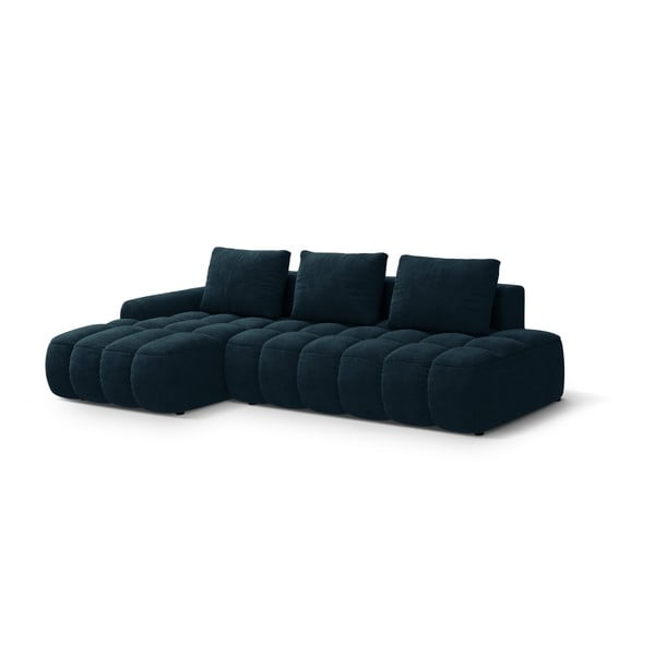 Divano angolare color petrolio allungabile/con contenitore (con penisola a sinistra/con chaise lounge) con rivestimento in velluto Linz – Cosmopolitan Design-image-2