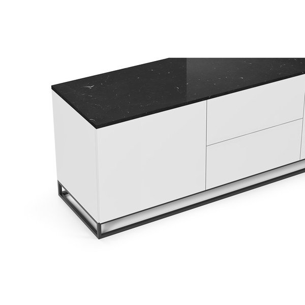 Bílý TV stolek s tmavou deskou v mramorovém dekoru s černými nohami TemaHome Join, 180 x 65 cm-image-1