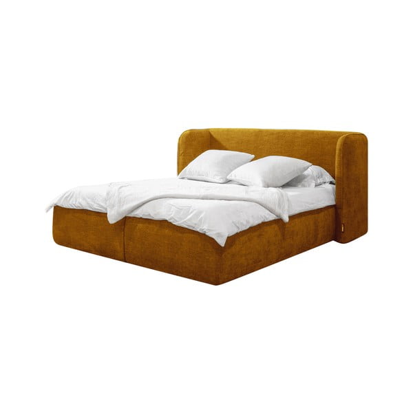 Letto matrimoniale imbottito giallo con contenitore con griglia 180x200 cm Louise - Bobochic Paris