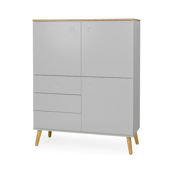 Armadio grigio a tre ante con gambe in rovere con 3 cassetti , altezza 137 cm Dot - Tenzo-image-2