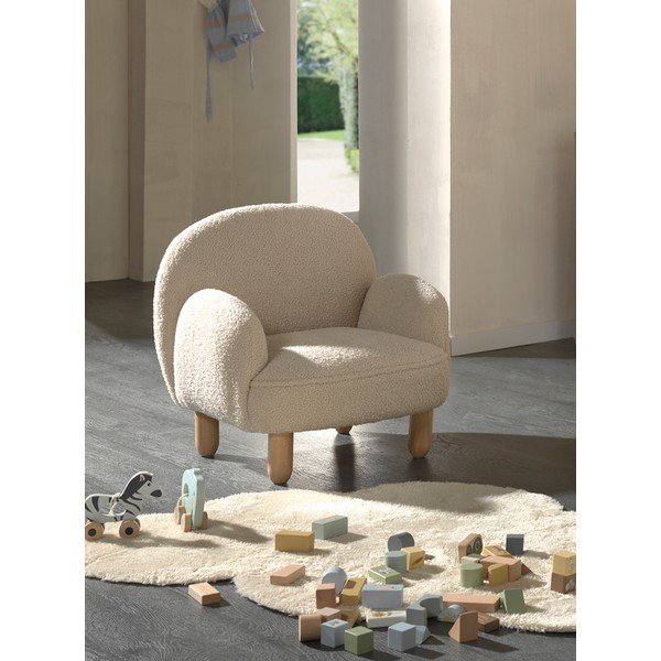 Poltrona per bambini beige con rivestimento in bouclé Rocky – Vipack-image-1