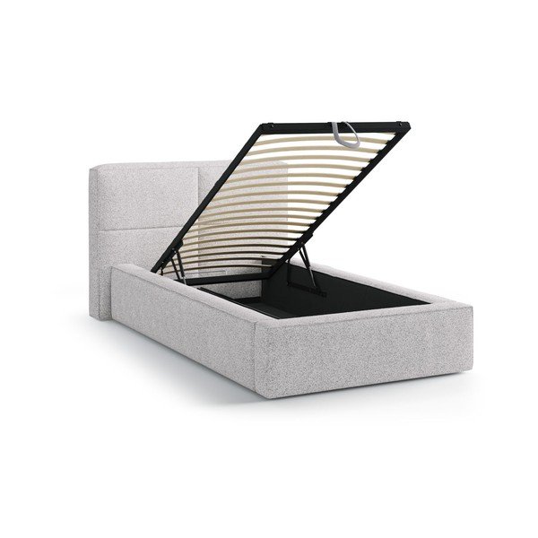 Letto singolo imbottito grigio chiaro con contenitore con rete inclusa 90x200 cm Darren – Micadoni -image-1
