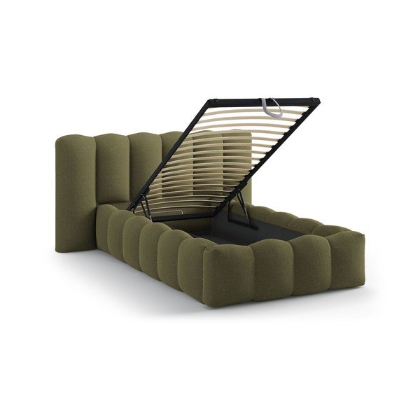 Letto singolo imbottito color kaki con contenitore con rete inclusa 90x200 cm Lupine – Micadoni -image-1