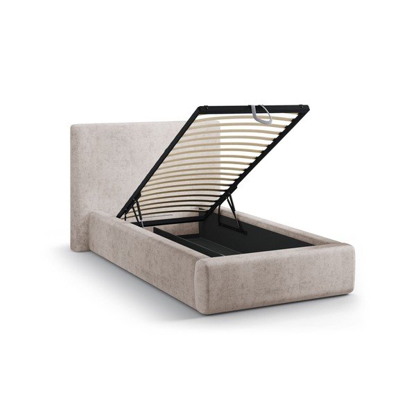 Letto singolo imbottito beige con contenitore con rete inclusa 90x200 cm Amy – Micadoni -image-1