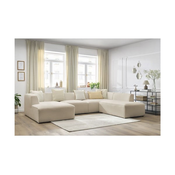 Divano angolare componibile beige (penisola a destra/a U) con rivestimento in bouclé Megeve – Bobochic Paris-image-4