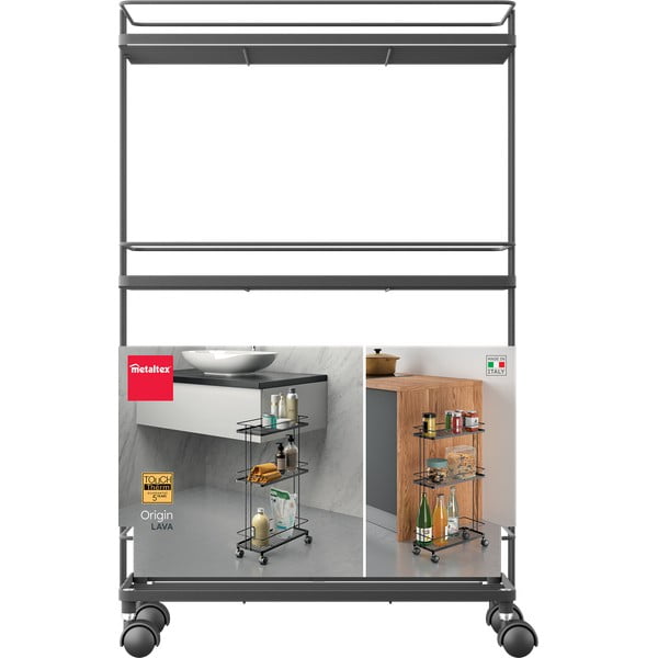 Carrello portaoggetti nero opaco in acciaio 38x62x16 cm Lava – Metaltex-image-4