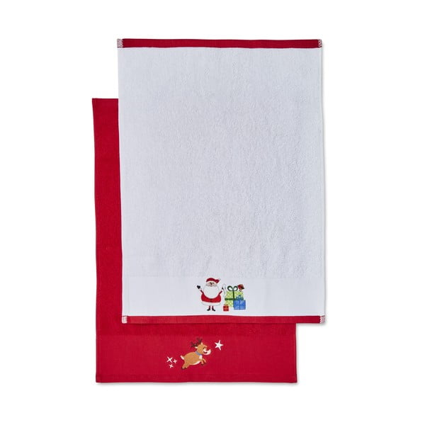 Set di 2 asciugamani in cotone bianco e rosso 40x60 cm Santa's Reindeers - Catherine Lansfield