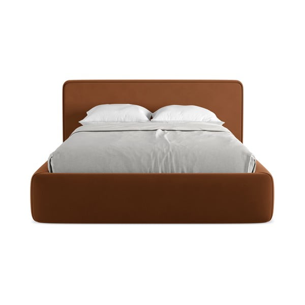 Letto matrimoniale imbottito in terracotta con contenitore con griglia 140x200 cm Kiana - Makamii-image-4