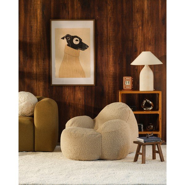 Pouf a sacco per bambini beige con rivestimento in pelliccia sintetica Momo – Wigiwama-image-2