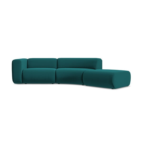 Chaise longue turchese (con penisola a destra) con rivestimento in velluto Ekahi – Makamii