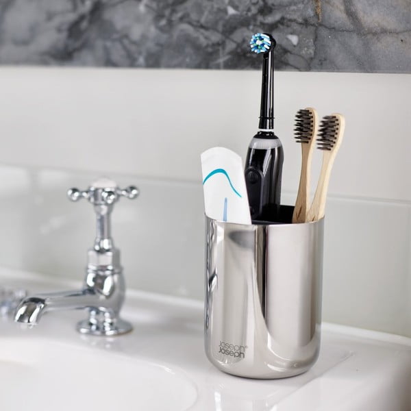 Portaspazzolino in acciaio inox in argento lucido EasyStore Luxe - Joseph Joseph-image-1