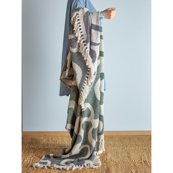 Coperta nera e beige in cotone riciclato 130x160 cm Salobre – Bloomingville-image-1