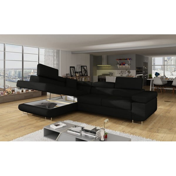 Divano angolare nero allungabile/con contenitore (con penisola a sinistra/a L) Anton – ELTAP-image-4