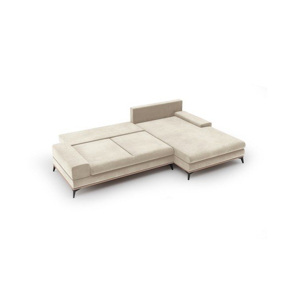 Divano letto angolare beige con rivestimento in velluto, angolo destro Astre - Windsor & Co Sofas-image-3