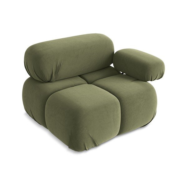 Parte divano componibile verde chiaro (con penisola a destra) con rivestimento in velluto Lokua – Makamii-image-3