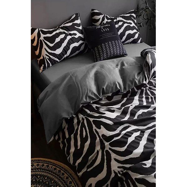 Biancheria da letto in cotone bianco e nero per letto matrimoniale/letto allungato con lenzuolo 200x220 cm - Mila Home-image-3