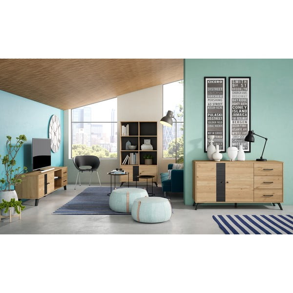 Libreria nera in rovere 92x160 cm Natura - Marckeric-image-4