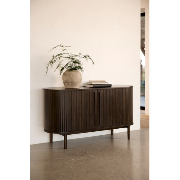 Cassettiera marrone effetto rovere con porte scorrevoli 140x76x45 cm Meta – Unique Furniture-image-1