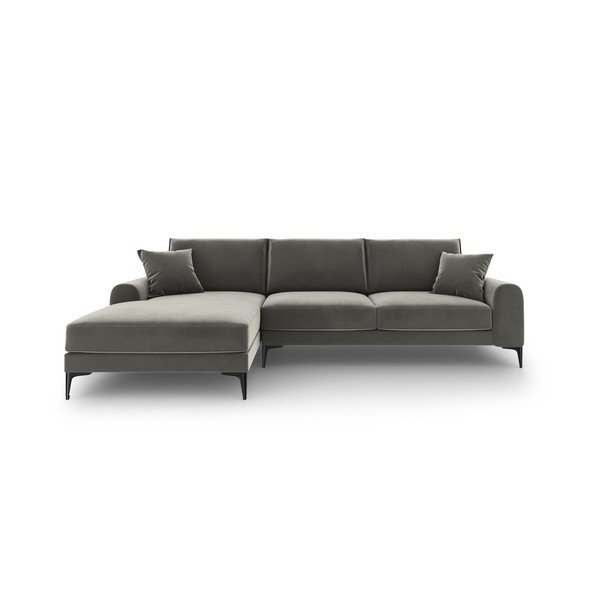 Divano angolare in velluto grigio chiaro, angolo sinistro Madara - Mazzini Sofas-image-2