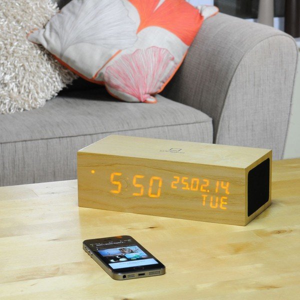 Diffusore Click Clock in quercia con sveglia a LED arancione - Gingko-image-2