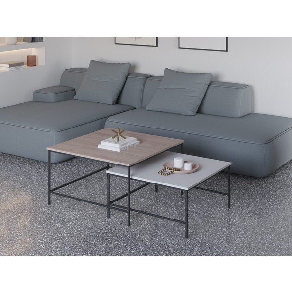 Tavolini bianchi/naturali con piano in rovere in set di 2 80x80 cm Fiorenza - Marckeric-image-1