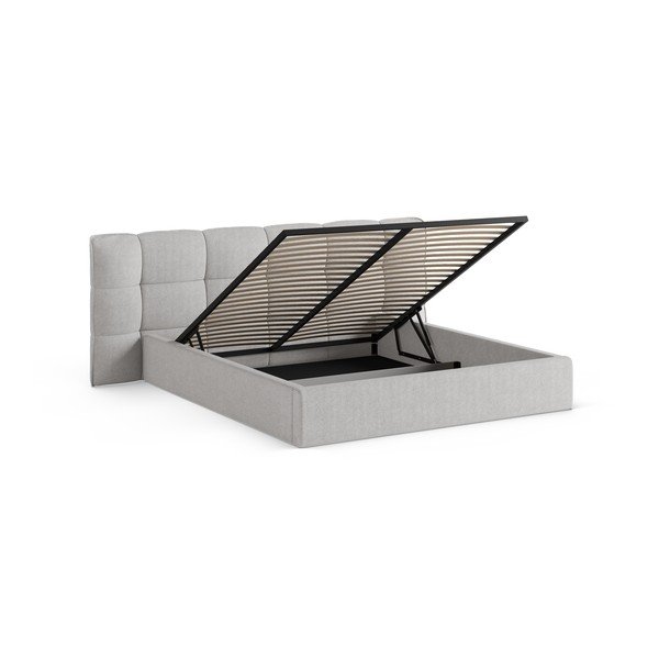 Letto matrimoniale imbottito grigio con contenitore con rete inclusa 180x200 cm Eric – Micadoni -image-2