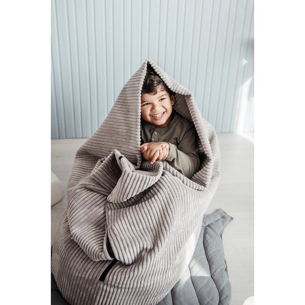 Pouf a sacco per bambini color crema con rivestimento in bouclé Cocoon 80 – SLOWDOWN-image-1