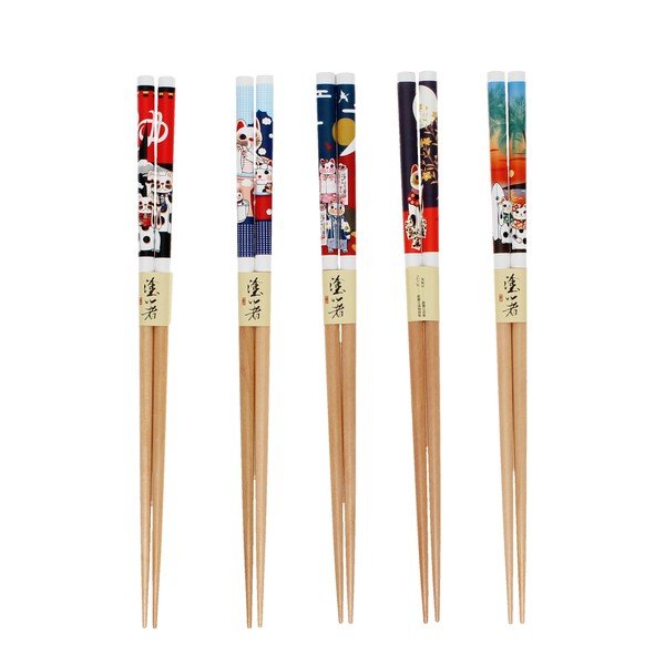 Bacchette in set di colore naturale in legno 5 pz Beckoning Cats – Rex London