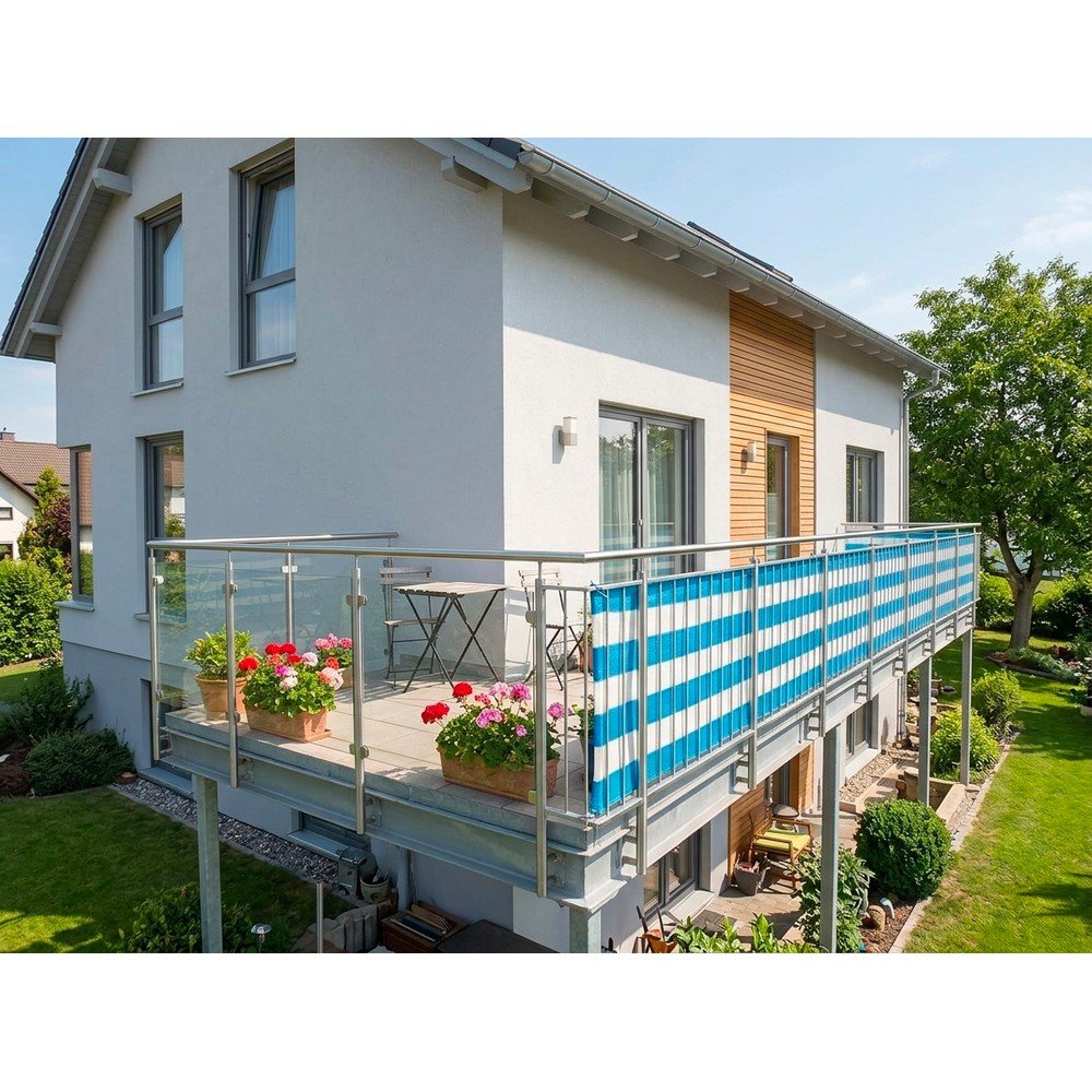 Schermo protettivo per balcone in plastica bianco e blu 500x90 cm - Garden Pleasure | Paraventi per balcone