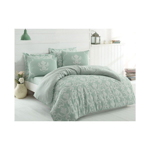 Biancheria da letto in cotone con lenzuolo per letto matrimoniale e 2 federe Water Fall, 200 x 220 cm - Mijolnir