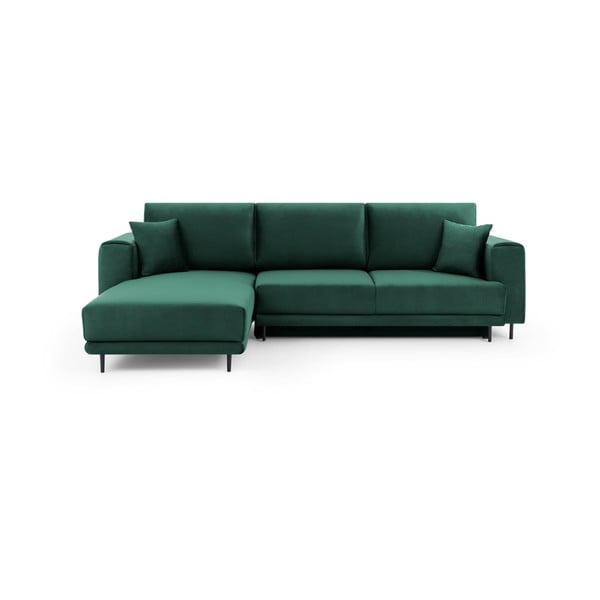 Divano angolare verde allungabile/con contenitore (con penisola a sinistra/con chaise lounge) e rivestimento in velluto Dalia – ELTAP
