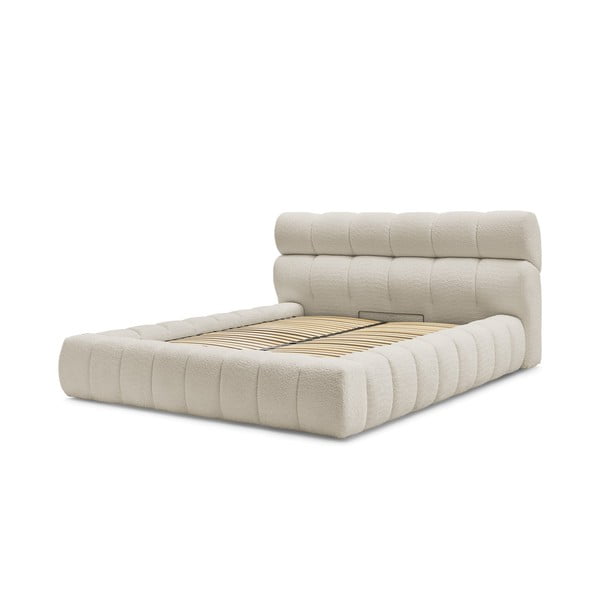 Letto matrimoniale imbottito beige con contenitore con griglia 160x200 cm Mont Blanc - Bobochic Paris