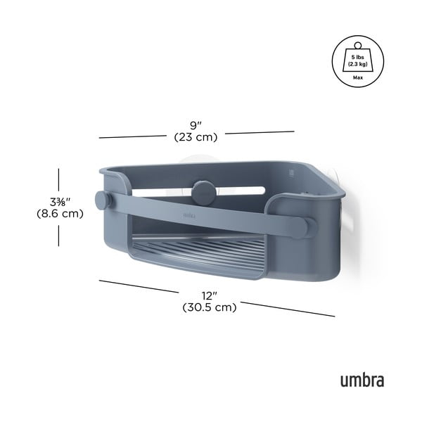 Mensola angolare blu per il bagno in plastica riciclata senza foratura Flex - Umbra-image-4