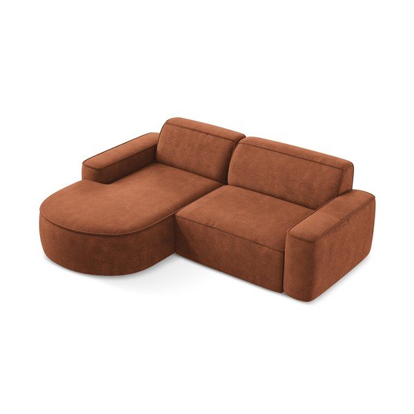 Divano angolare color terracotta (con penisola a sinistra/con chaise lounge) con rivestimento in ciniglia Omao – Makamii-image-2