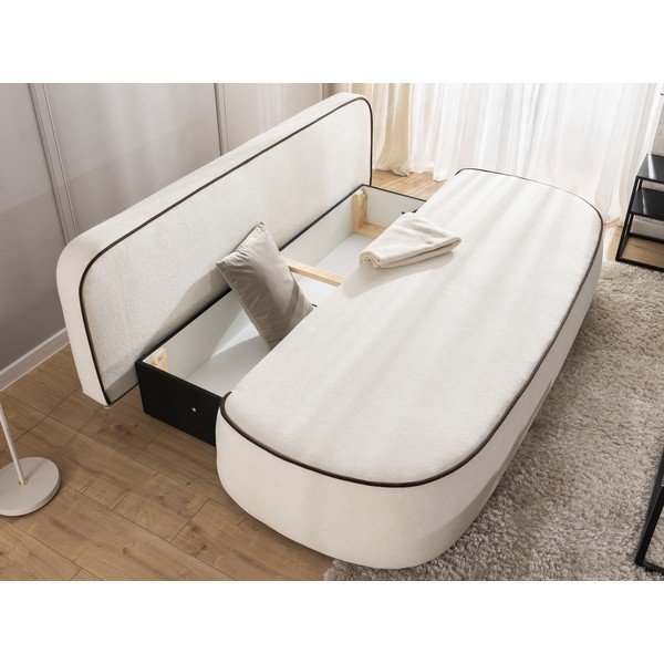 Divano marrone/color crema allungabile/con contenitore con rivestimento in velluto 210 cm Saga – Ropez-image-3
